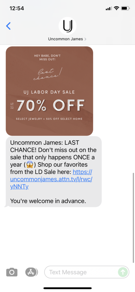 Uncommon James Text Message Marketing Example - 09.06.2021
