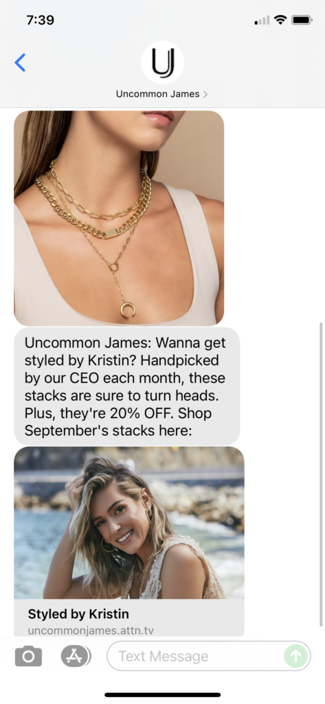 Uncommon James Text Message Marketing Example - 09.10.2021