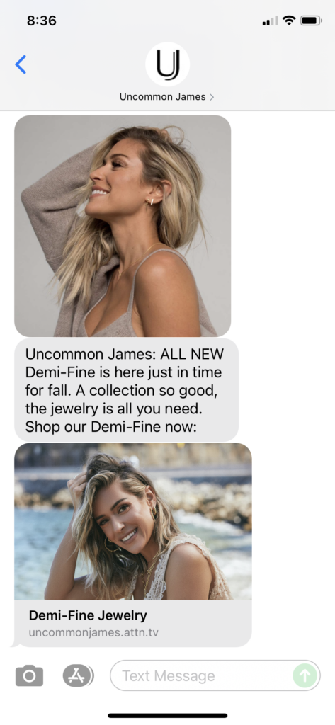 Uncommon James Text Message Marketing Example - 09.16.2021