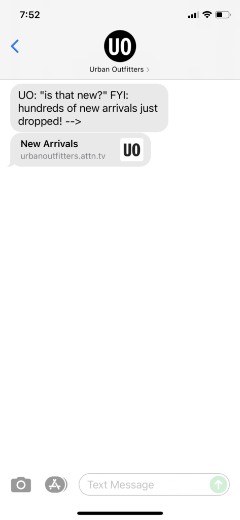 Urban Outfitters Text Message Marketing Example - 09.22.2021