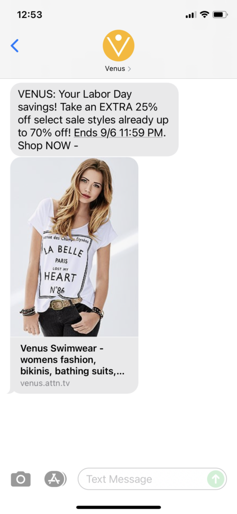 Venus Text Message Marketing Example - 09.06.2021
