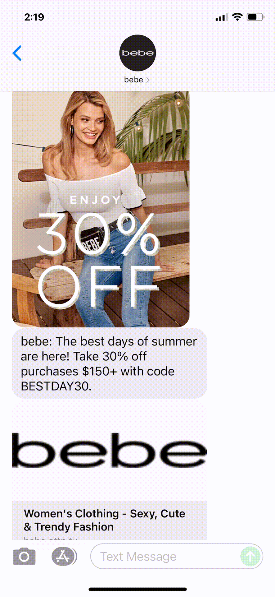 bebe-Text-Message-Marketing-Example-08.17.2021