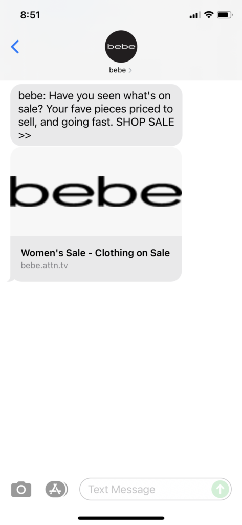 bebe Text Message Marketing Example - 09.15.2021