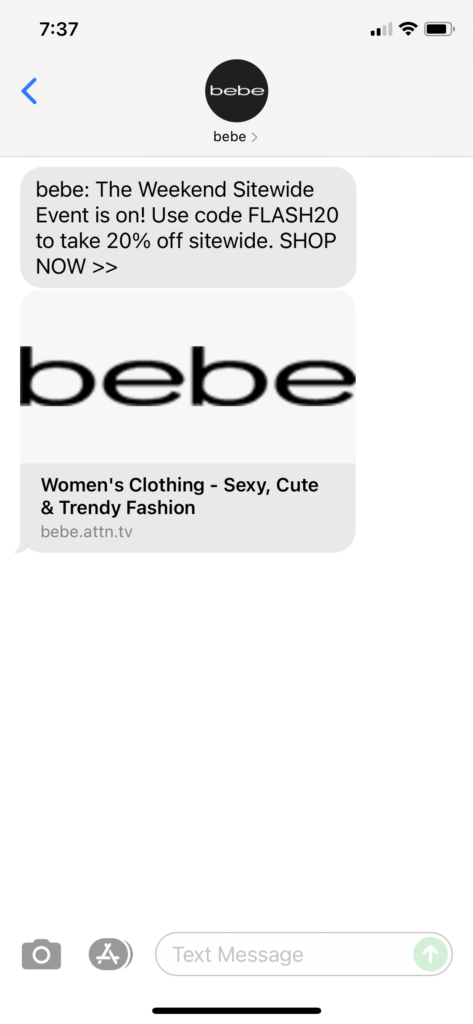 bebe Text Message Marketing Example - 09.18.2021