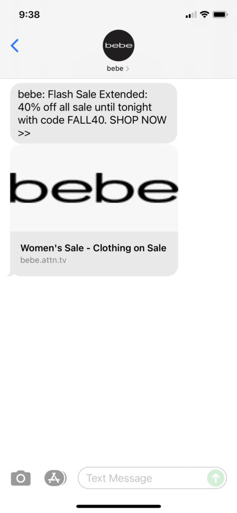 bebe Text Message Marketing Example - 09.23.2021
