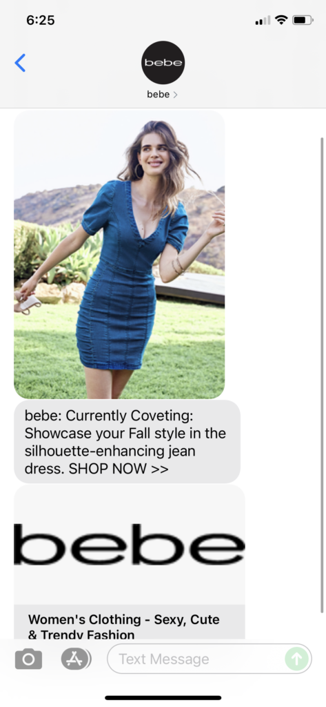 bebe Text Message Marketing Example - 09.27.2021