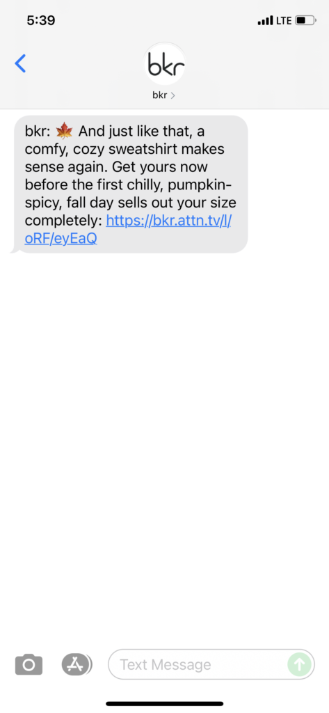 bkr Text Message Marketing Example - 09.08.2021