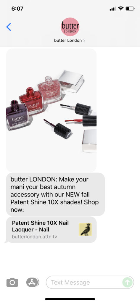 butter London Text Message Marketing Example - 09.08.2021