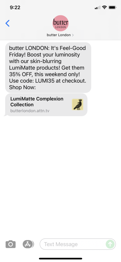 butter London Text Message Marketing Example - 09.24.2021