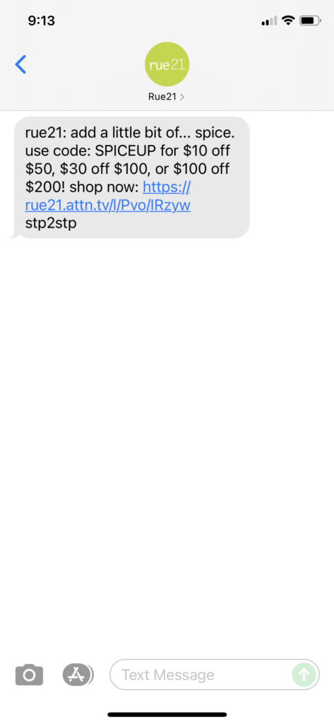 rue21 Text Message Marketing Example - 09.14.2021