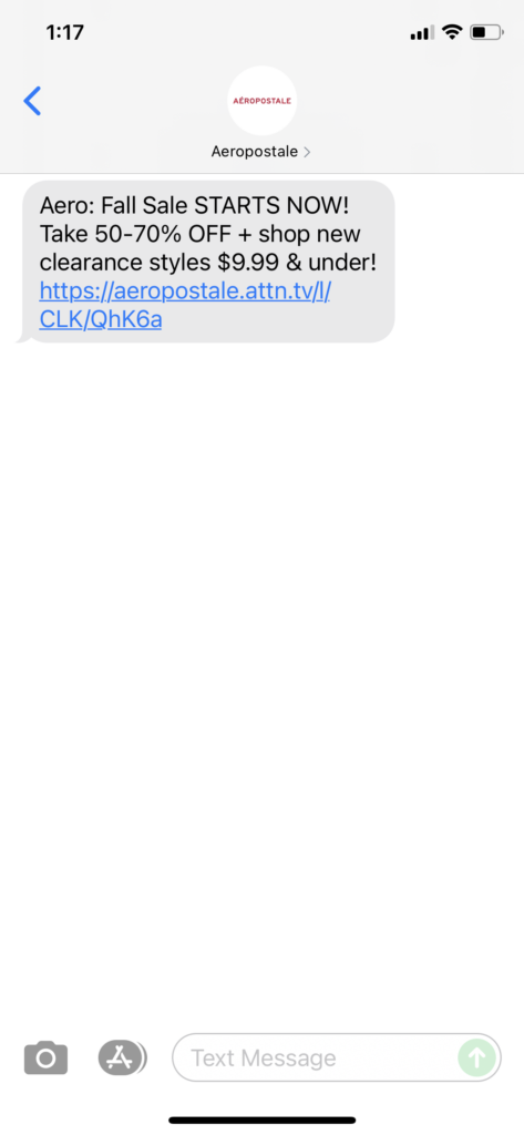 Aeropostale Text Message Marketing Example - 10.01.2021