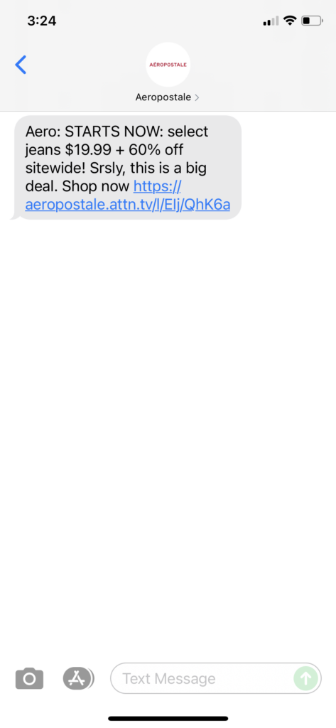 Aeropostale Text Message Marketing Example - 10.12.2021