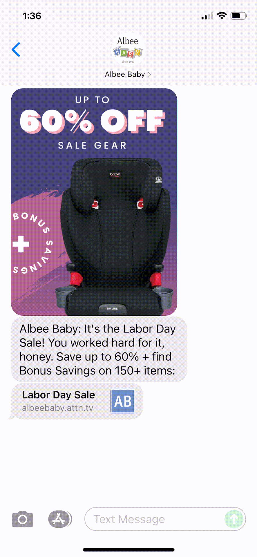 Albee-Baby-Text-Message-Marketing-Example-09.03.2021