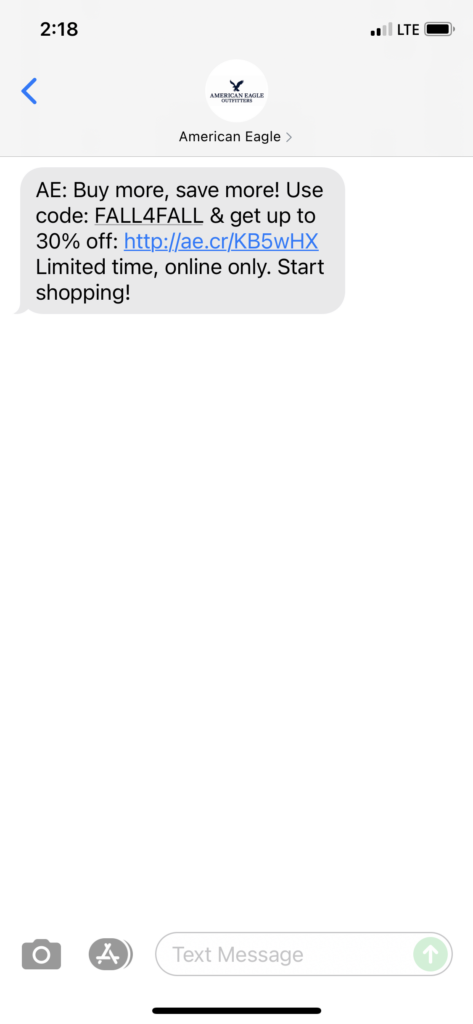 American Eagle Text Message Marketing Example - 10.03.2021
