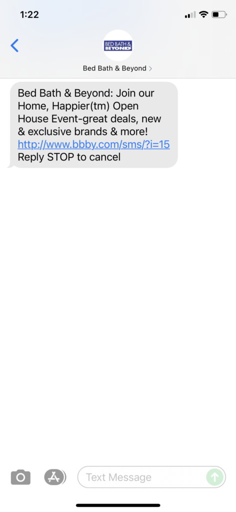 Bed Bath & Beyond Text Message Marketing Example - 09.30.2021