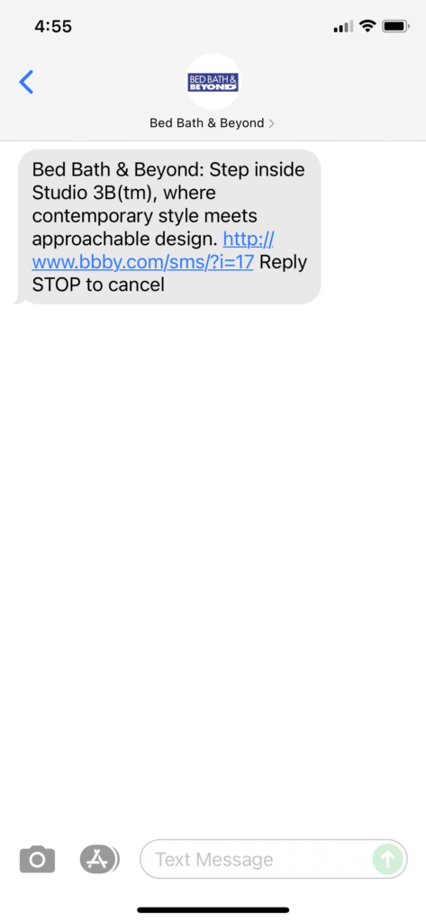 Bed Bath & Beyond Text Message Marketing Example - 10.04.2021