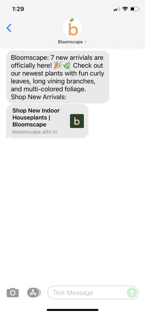 Bloomscape Text Message Marketing Example - 09.29.2021