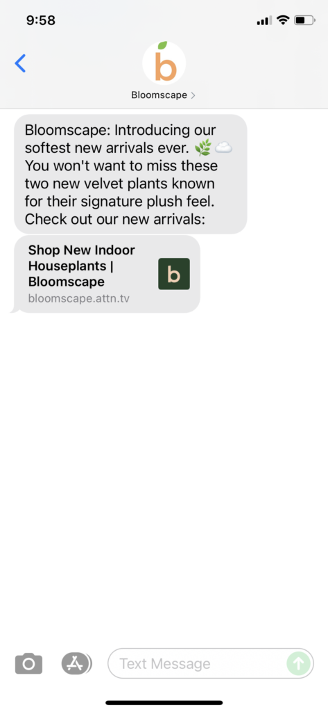 Bloomscape Text Message Marketing Example - 10.01.2021