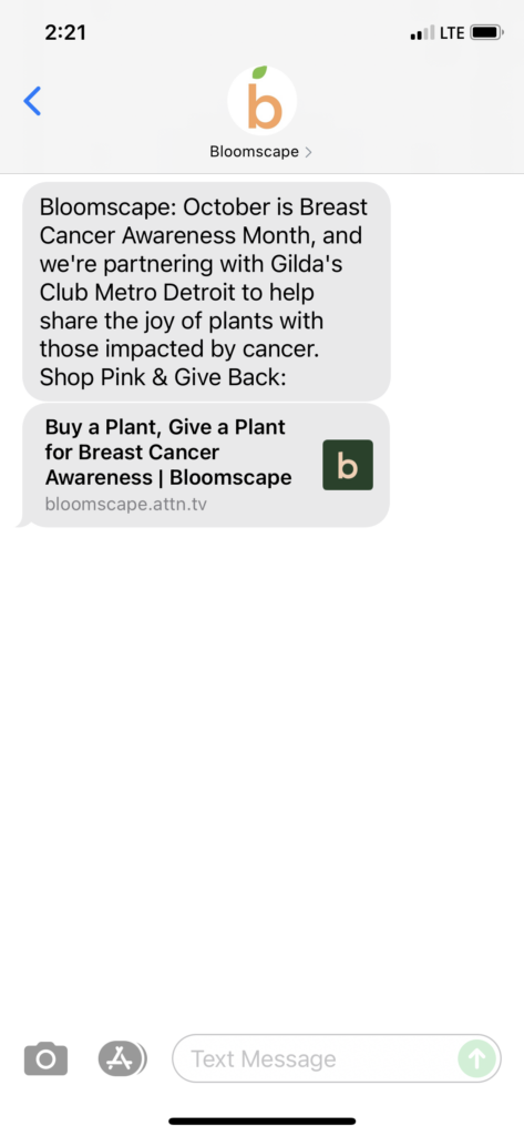 Bloomscape Text Message Marketing Example - 10.03.2021