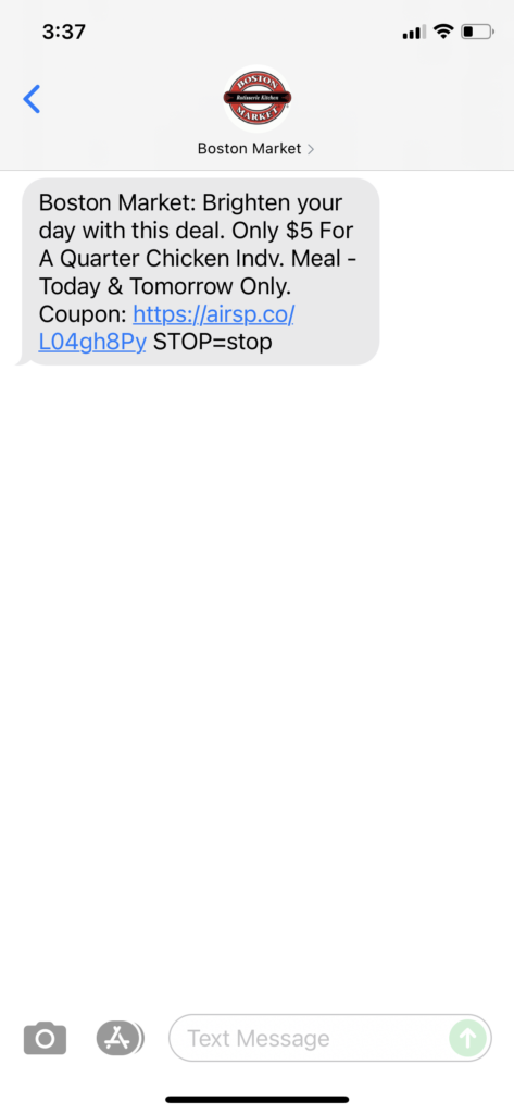 Boston Market Text Message Marketing Example - 10.11.2021