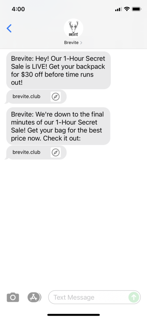 Brevite Text Message Marketing Example - 10.28.2021