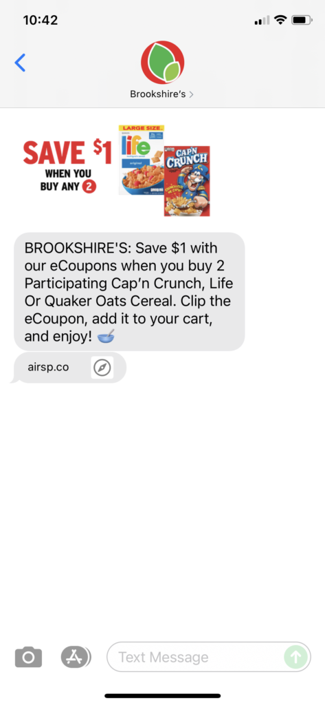 Brookshire's Text Message Marketing Example - 10.07.2021