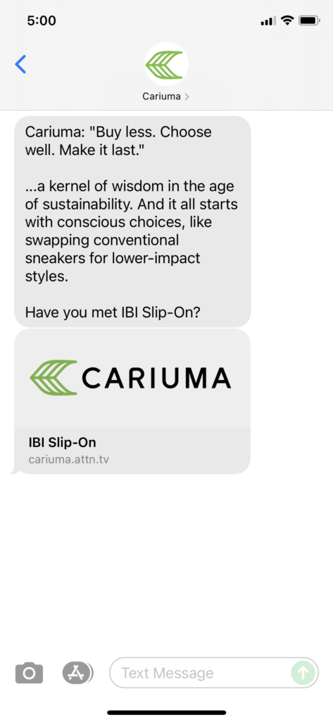 Cariuma Text Message Marketing Example - 10.03.2021