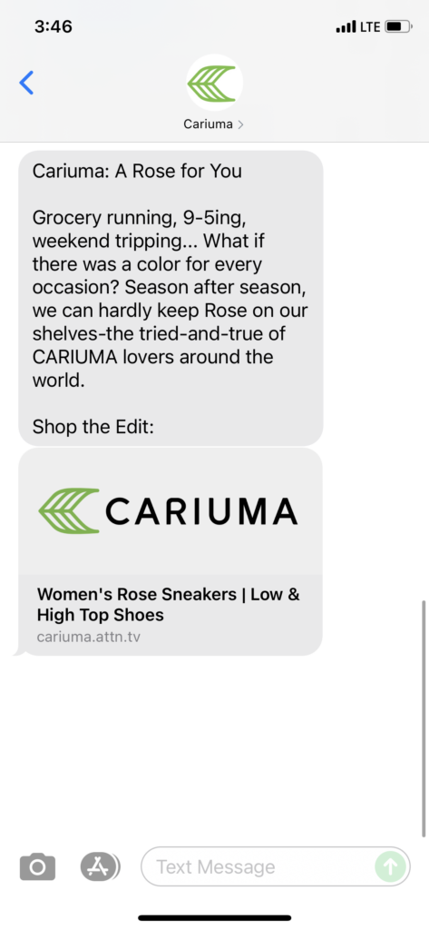 Cariuma Text Message Marketing Example - 10.21.2021