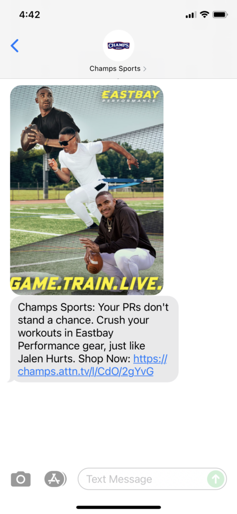 Champs Sports Text Message Marketing Example - 10.04.2021