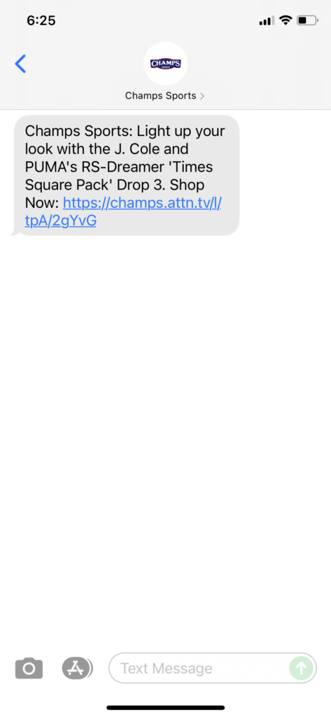 Champs Sports Text Message Marketing Example - 10.17.2021