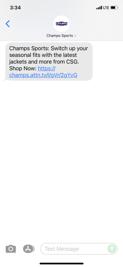 Champs Sports Text Message Marketing Example - 10.22.2021