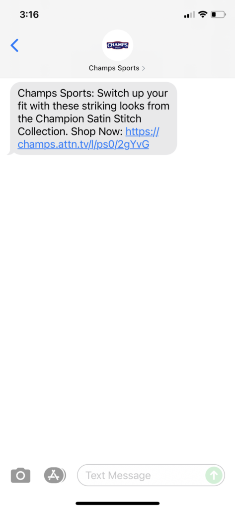 Champs Text Message Marketing Example - 10.13.2021