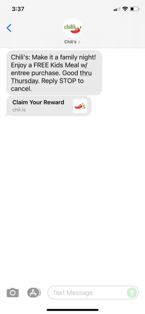 Chili's Text Message Marketing Example - 10.11.2021