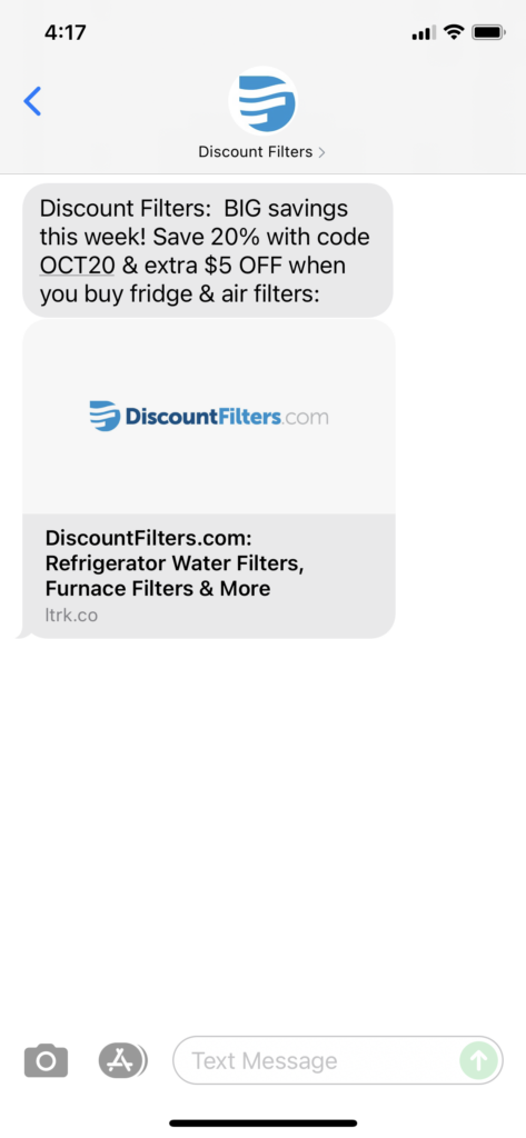 Discount Filters Text Message Marketing Example - 10.05.2021