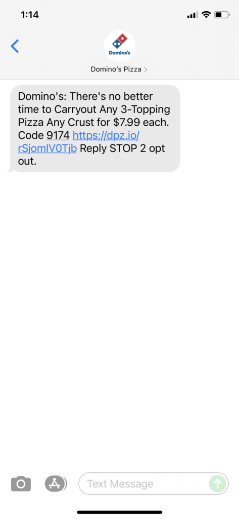 Domino's Text Message Marketing Example - 10.01.2021