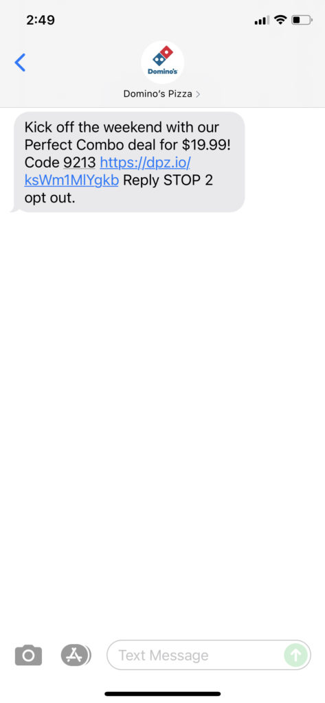 Domino's Text Message Marketing Example - 10.15.2021