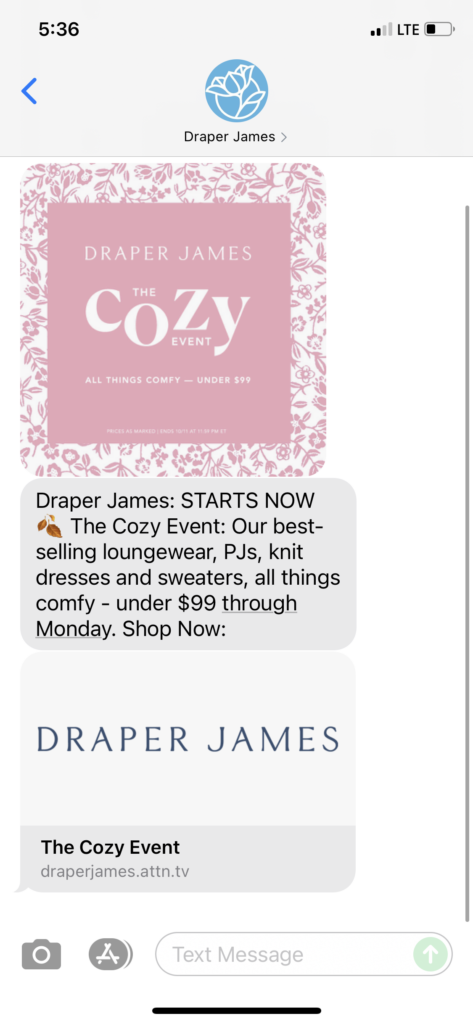 Draper James Text Message Marketing Example - 10.09.2021