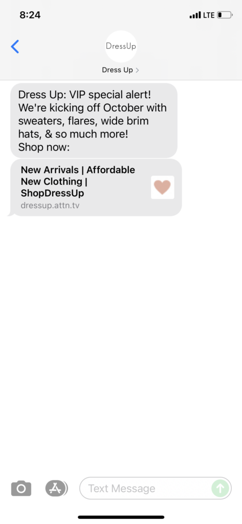 Dress Up Text Message Marketing Example - 10.01.2021