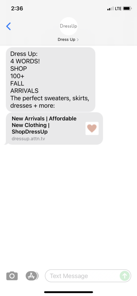 Dress Up Text Message Marketing Example - 10.02.2021