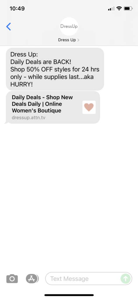 Dress Up Text Message Marketing Example - 10.06.2021