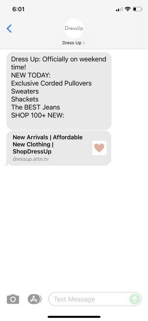 Dress Up Text Message Marketing Example - 10.09.2021