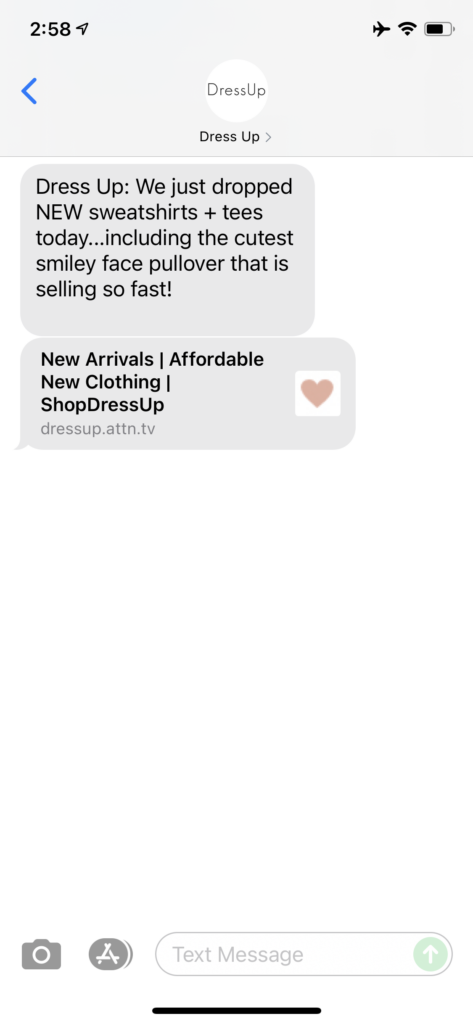 Dress Up Text Message Marketing Example - 10.26.2021