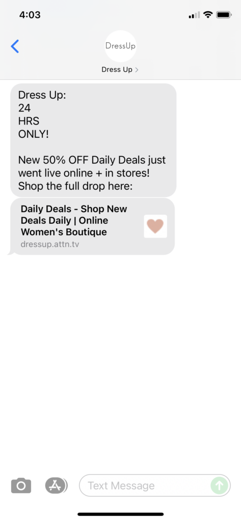 Dress Up Text Message Marketing Example - 10.28.2021
