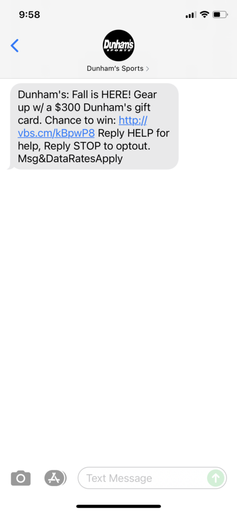 Dunham's Text Message Marketing Example - 10.01.2021