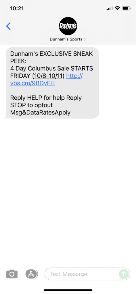 Dunham's Text Message Marketing Example - 10.07.2021