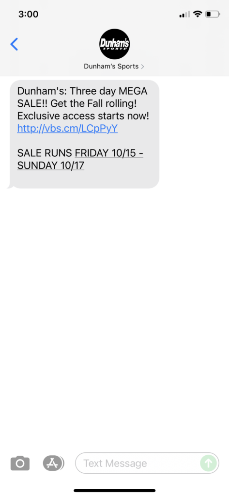 Dunham's Text Message Marketing Example - 10.14.2021