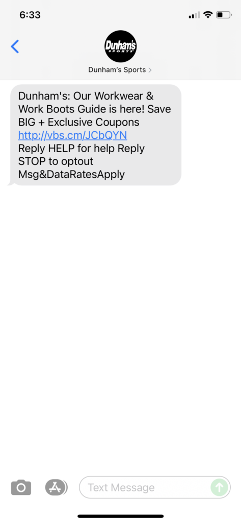 Dunham's Text Message Marketing Example - 10.16.2021