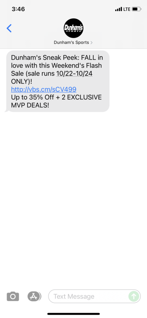 Dunham's Text Message Marketing Example - 10.21.2021