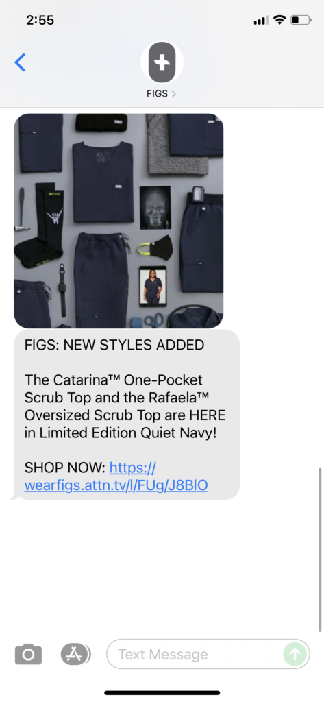 FIGS Text Message Marketing Example - 10.15.2021