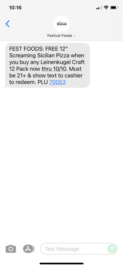 Festival Foods Text Message Marketing Example - 10.08.2021